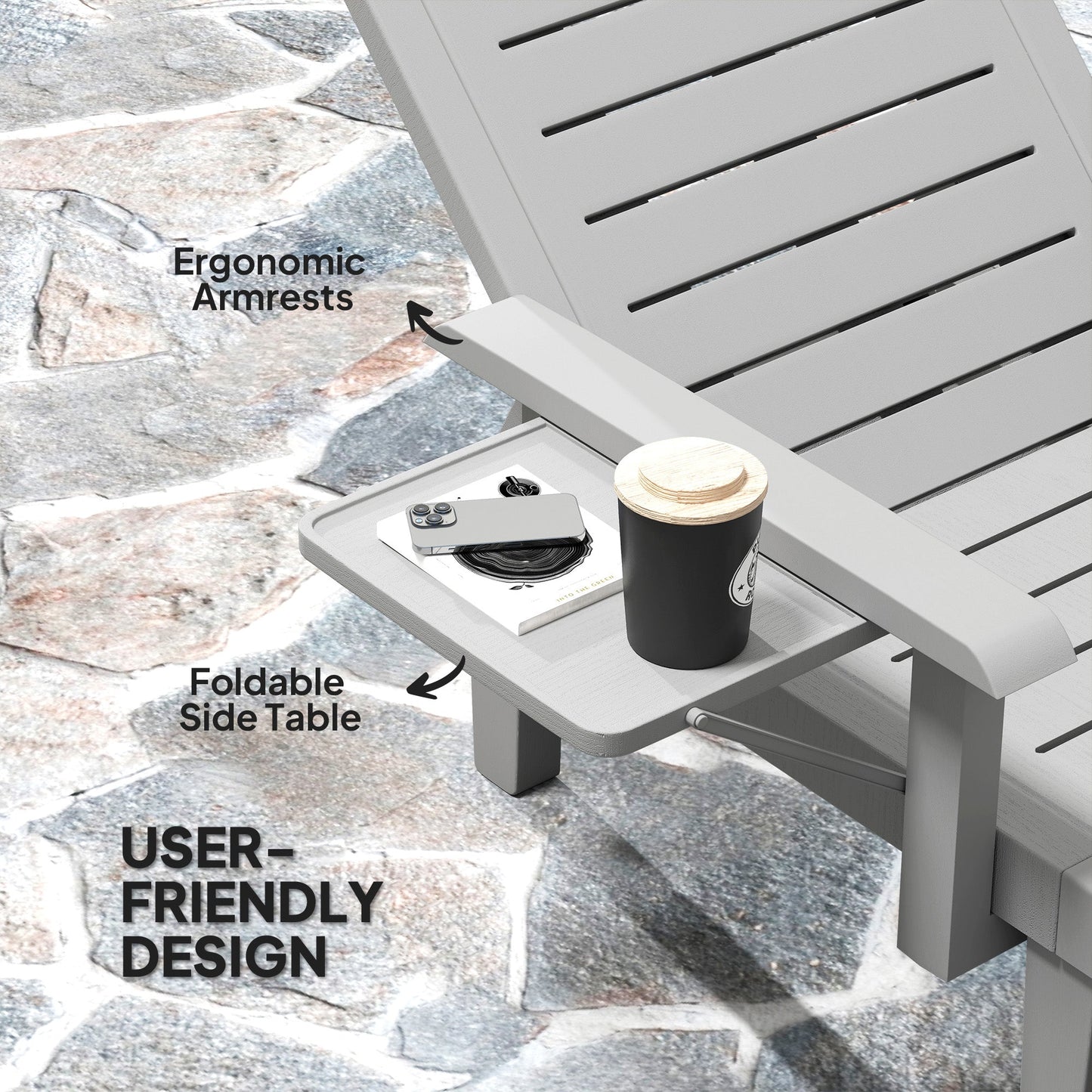 Outsunny Set of 2 Resin Reclining Sun Loungers for Garden
