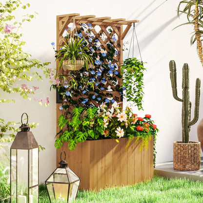 Outsunny Wooden Planter with Trellis and Drainage Holes