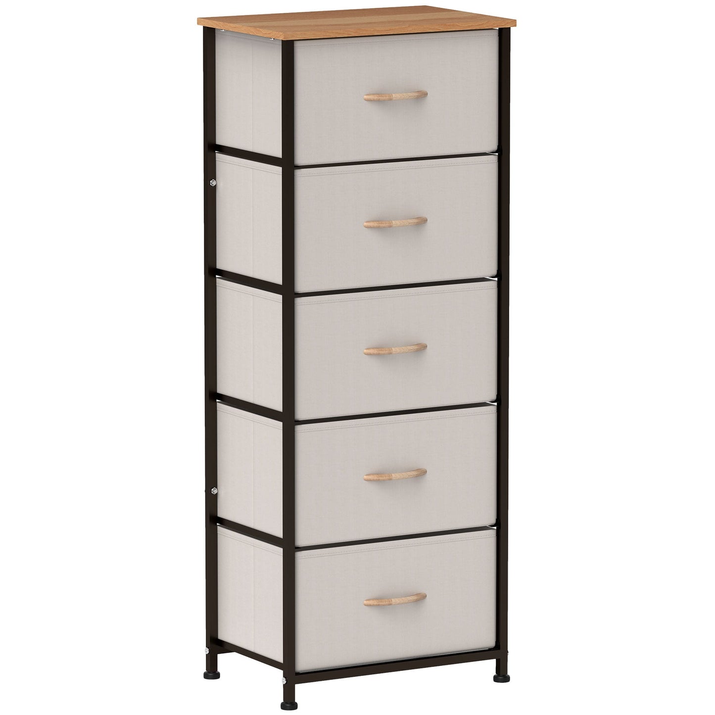 HOMCOM 5 Drawer Fabric Chest of Drawers w/ Wooden Top for Hallway