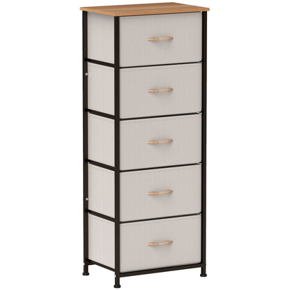 HOMCOM 5 Drawer Fabric Chest of Drawers w/ Wooden Top for Hallway
