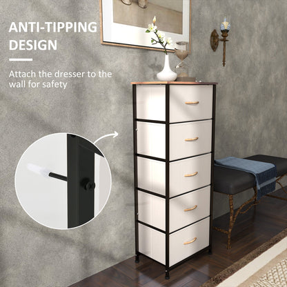 HOMCOM 5 Drawer Fabric Chest of Drawers w/ Wooden Top for Hallway