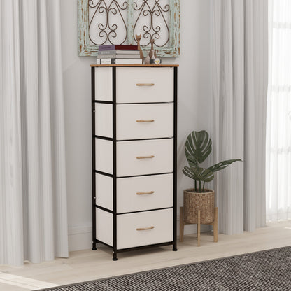 HOMCOM 5 Drawer Fabric Chest of Drawers w/ Wooden Top for Hallway