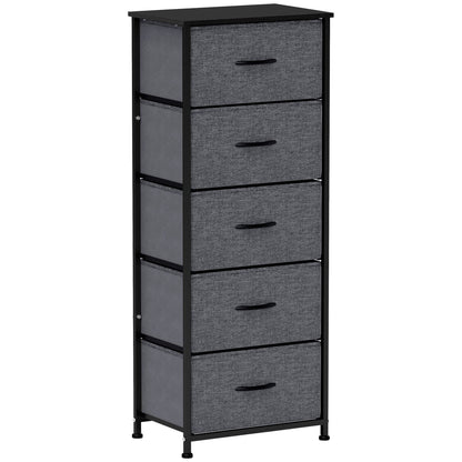 HOMCOM 5 Drawer Fabric Chest of Drawers w/ Wooden Top for Hallway