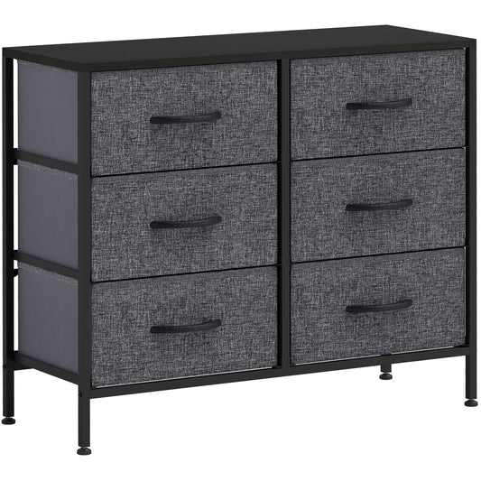 HOMCOM 6 Drawer Fabric Chest of Drawers w/ Wooden Top for Hallway