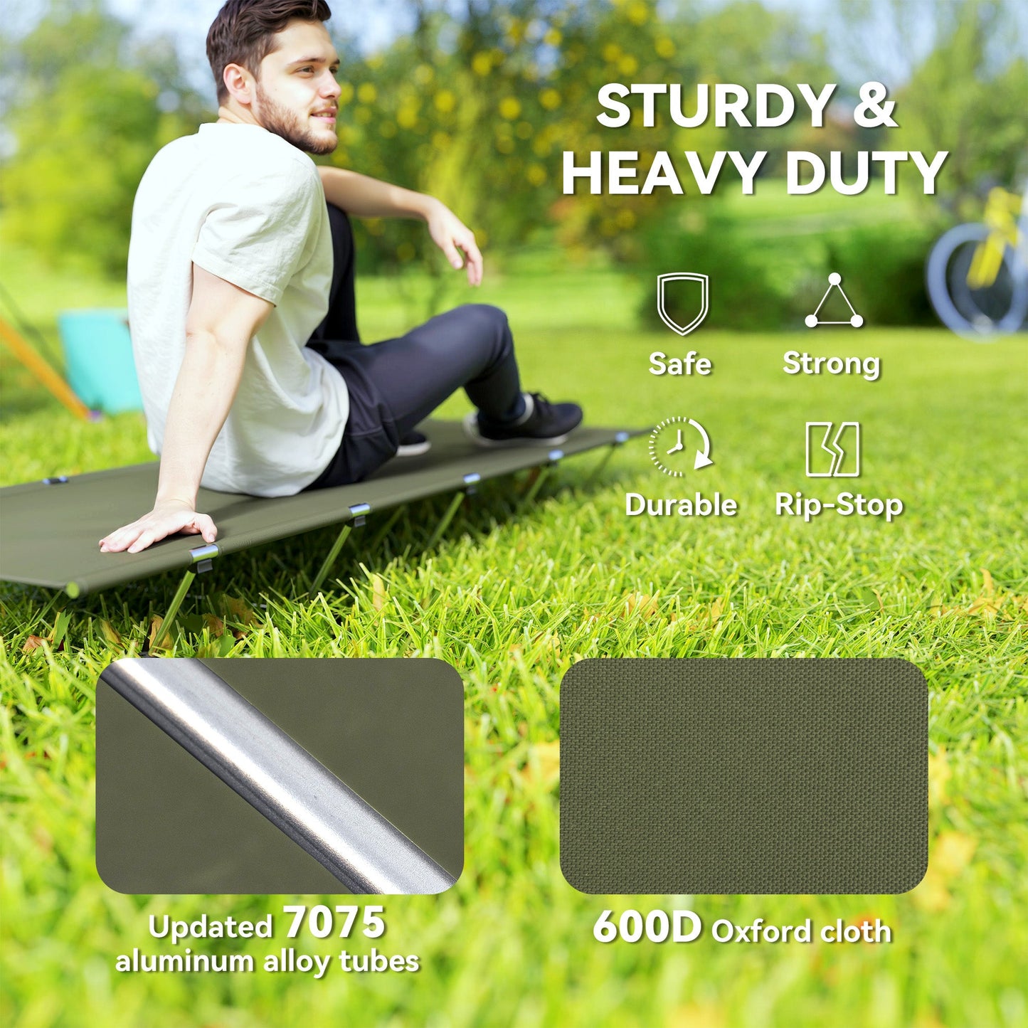 Outsunny Lightweight Camping Cot Portable Compact Sleeping Bed w/ Carry Bag