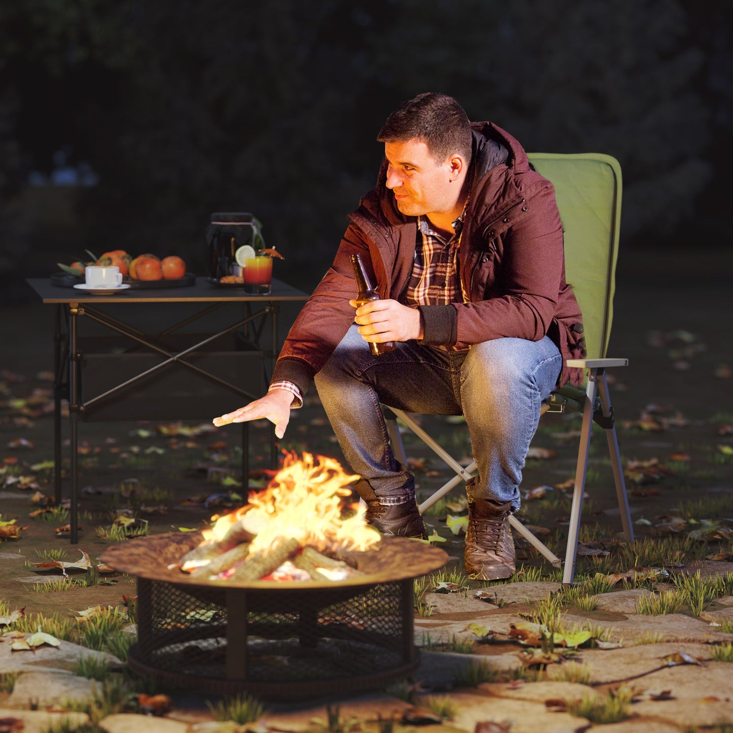 Outsunny Padded Camp Chair Outdoor High Back Folding Recliner with Bag