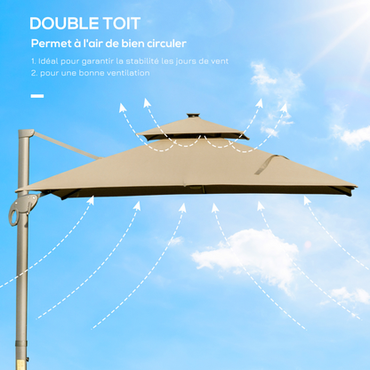 Outsunny 3 x 3(m) Cantilever Umbrella Power Bank Solar Cold