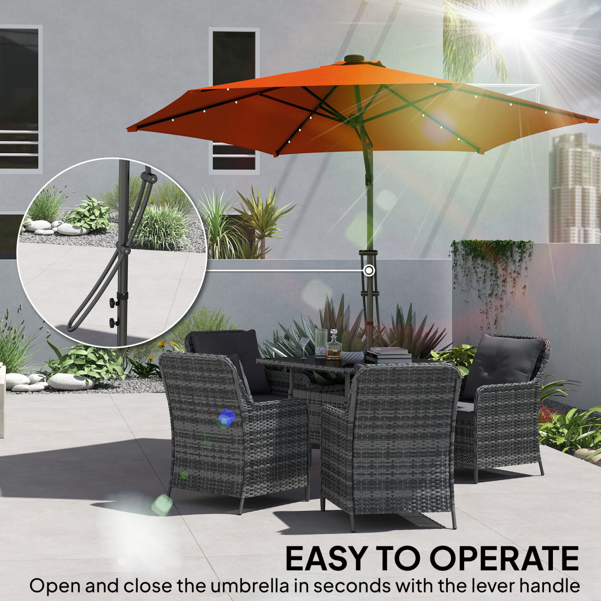 Outsunny 3(m) Cantilever Garden Parasol Umbrella W/ Solar LED