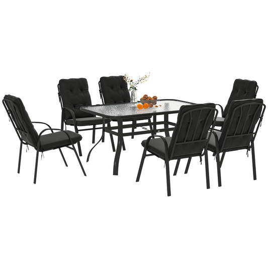 Outsunny Garden Dining Set, Glass Table w/ Umbrella Hole