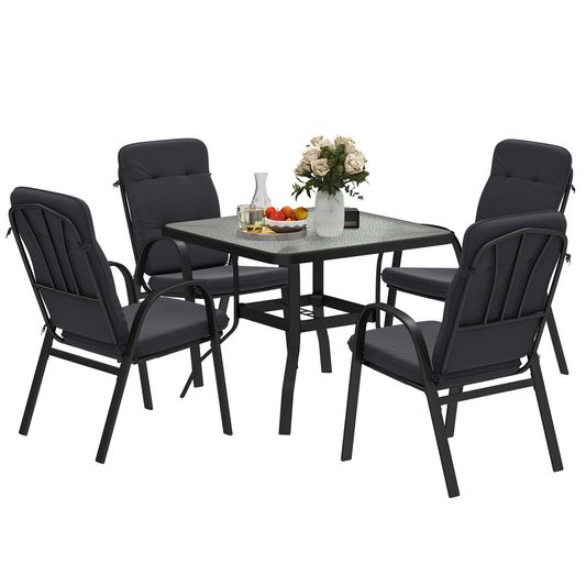 Outsunny Garden Dining Set, Glass Table w/ Umbrella Hole