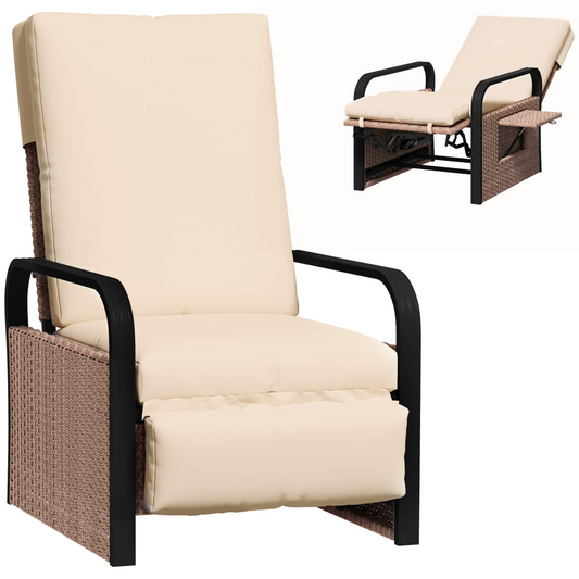 Outsunny Rattan Garden Recliner Chair Sun Lounger w/ Side Tray