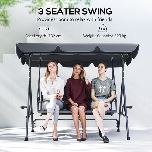Outsunny 3 Seater Garden Swing Seat Bench w/ Adjustable Canopy