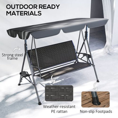 Outsunny 3 Seater Garden Swing Seat Bench w/ Adjustable Canopy