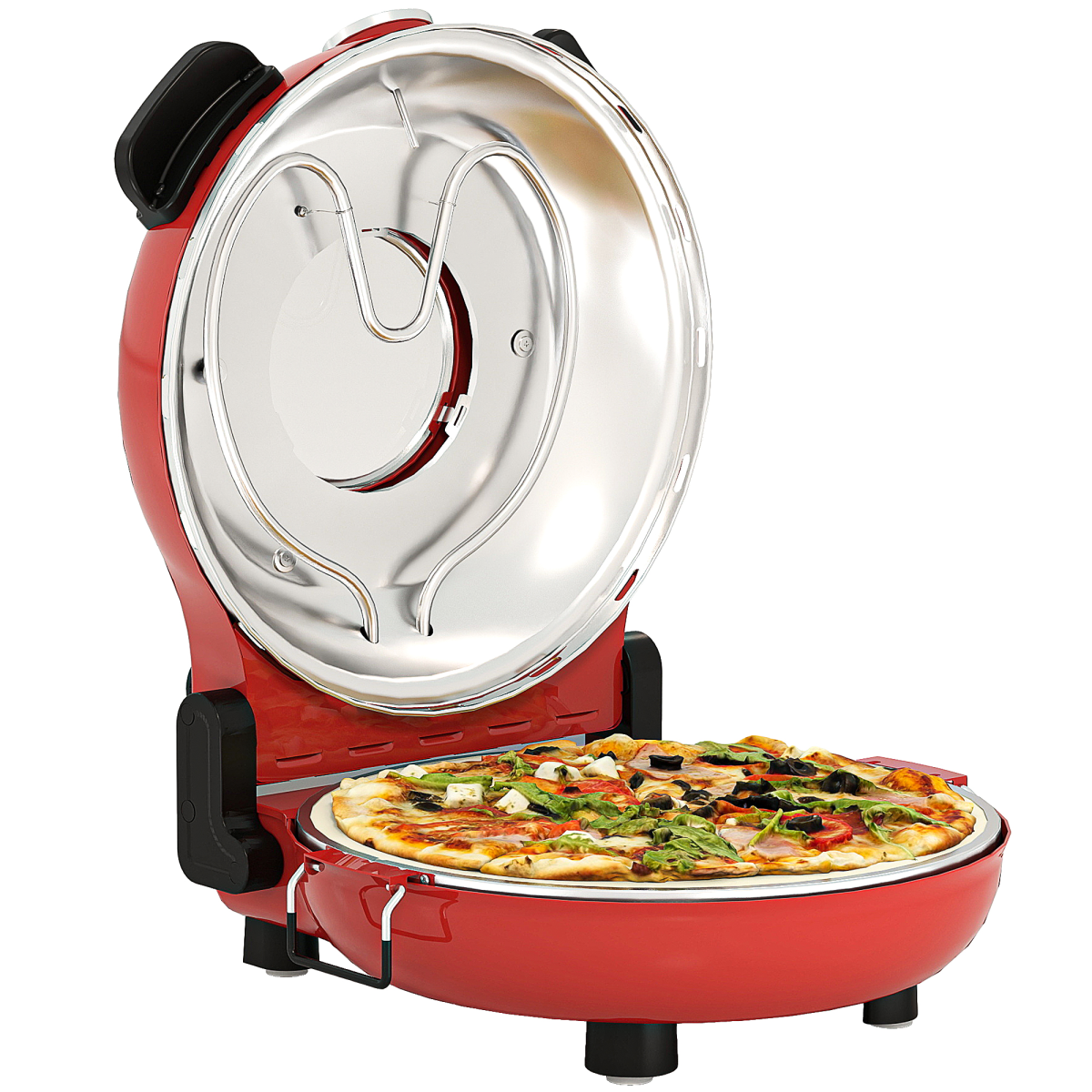 HOMCOM 1200W Pizza Oven, Pizza Maker, 5-Min Crisp, Dual Knob Control
