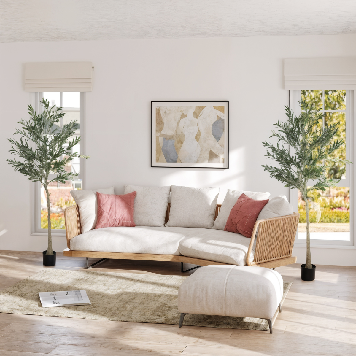 HOMCOM 2 Pack Indoor Artificial Plants, Faux Potted Silk Olive Trees, 120cm