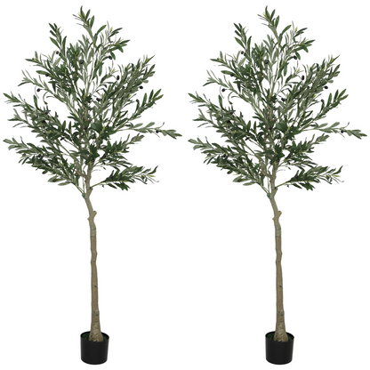 HOMCOM 2 Pack Indoor Artificial Plants, Faux Potted Silk Olive Trees, 120cm