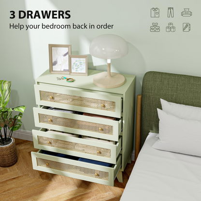 HOMCOM Chest of Drawers, 4 Drawer Unit Storage Organiser with Rattan Element