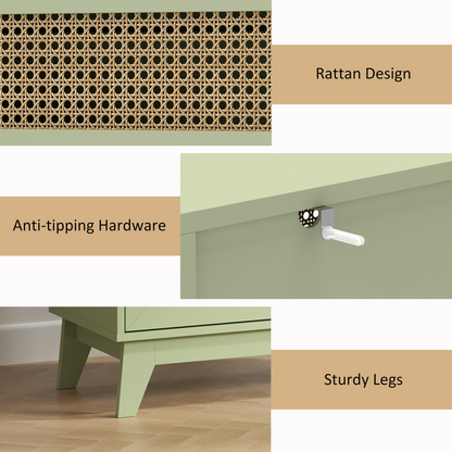 HOMCOM Chest of Drawers, 4 Drawer Unit Storage Organiser with Rattan Element