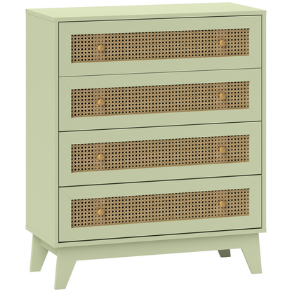 HOMCOM Chest of Drawers, 4 Drawer Unit Storage Organiser with Rattan Element