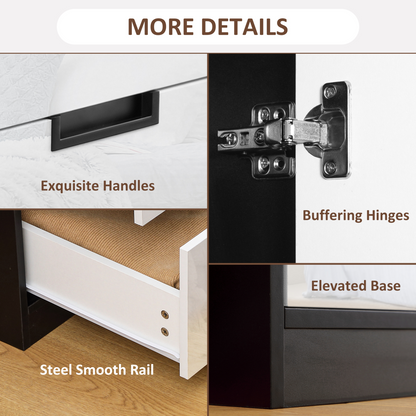 HOMCOM 2 Door Wardrobe White Wardrobe with 3 Drawer and Hanging Rod for Bedroom