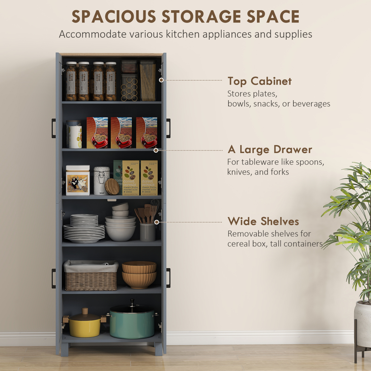 HOMCOM Modern Kitchen Cupboard Storage Cabinet with 4 Shelves