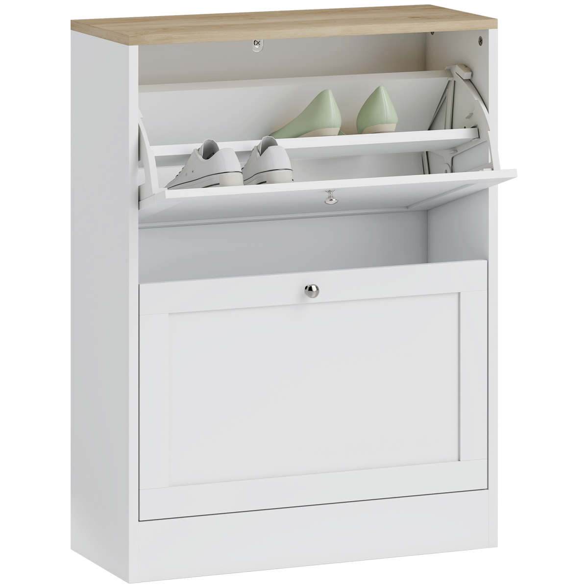 HOMCOM 2 Flip Drawer Narrow Shoe Cabinet with Adjustable Shelves