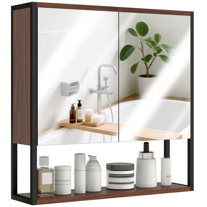 HOMCOM Industrial Bathroom Cabinet with 2 Mirrored Doors Open Shelf