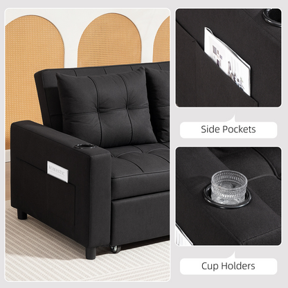 HOMCOM 2 Seater Pull Out Sofa Bed with Pockets for Living Room Beige