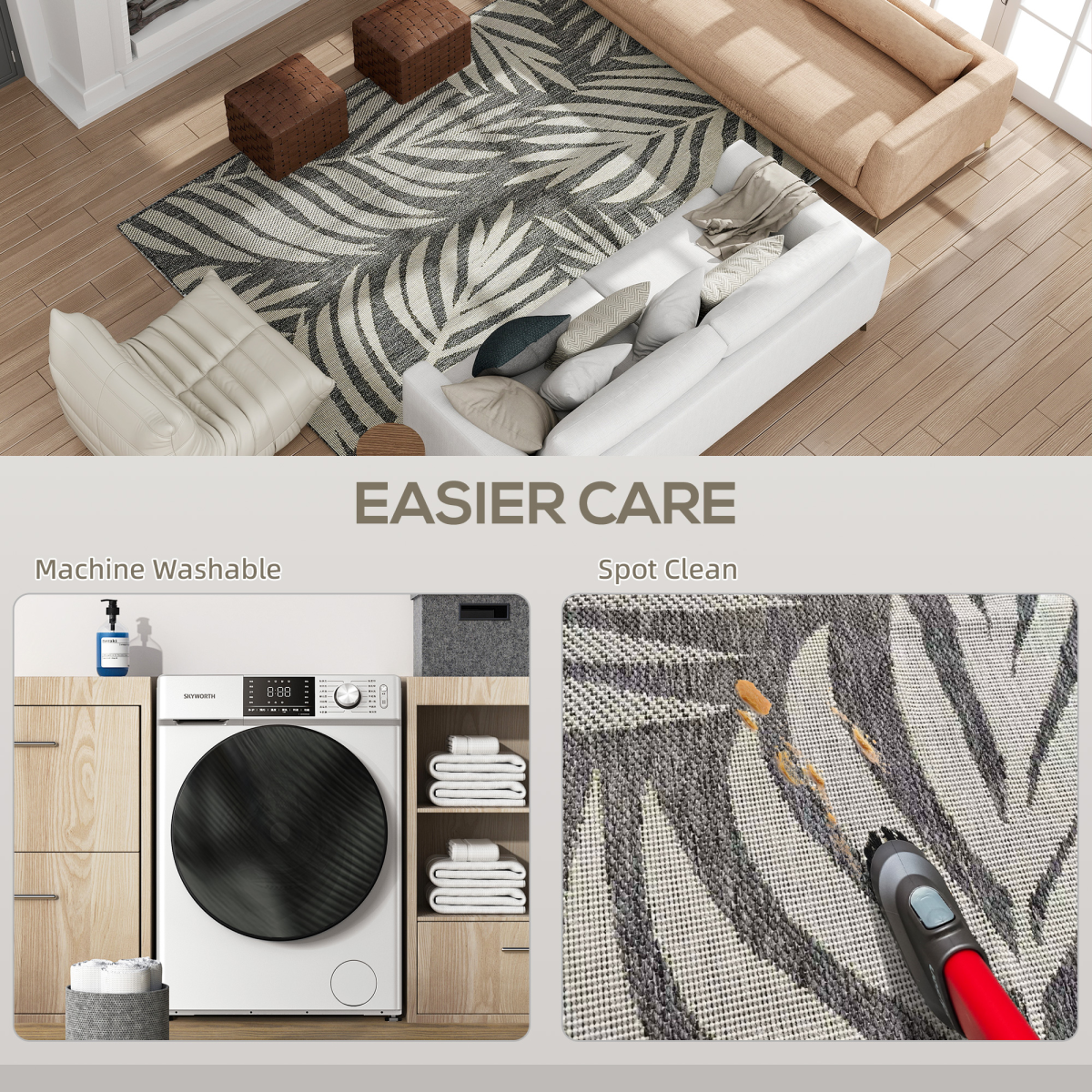 HOMCOM Easy-Cleaning Machine Washable Rug for Patio, Garden