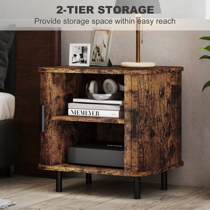 HOMCOM Nightstand with Sliding Doors and Metal Legs for Bedroom Grey