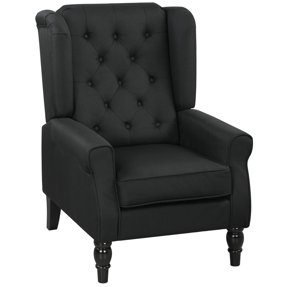HOMCOM Accent Chair Wingback Armchair Retro Tufted Club Wood Fabric, Black