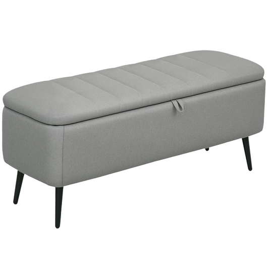 HOMCOM Storage Ottoman Bench, Linen Fabric Footstool with Steel Legs Blue