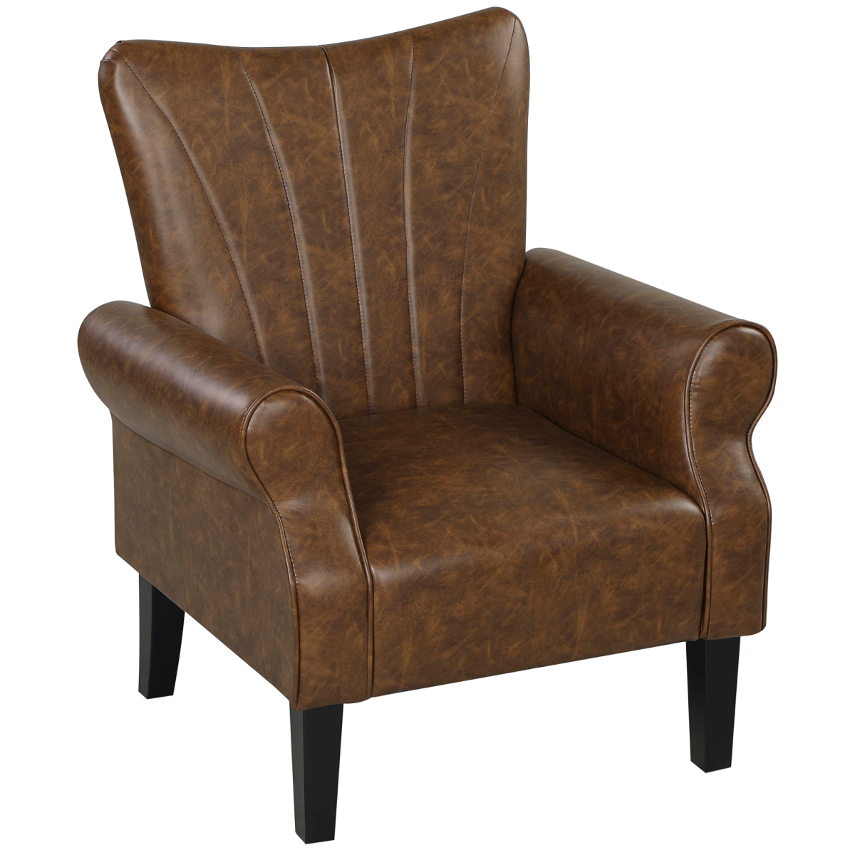 HOMCOM Upholstered Modern Accent Chair,  Armchair with Wood Legs, Brown