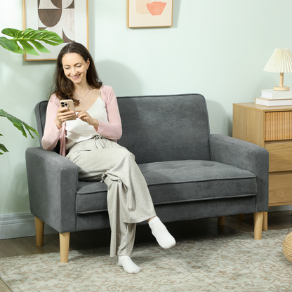 HOMCOM 2 Seater Sofa, Velvet-Feel Upholstered Loveseat for Small Space, Beige