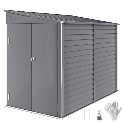 Outsunny 5 x 9ft Galvanised Metal Garden Shed with Foundation Kit, Brown