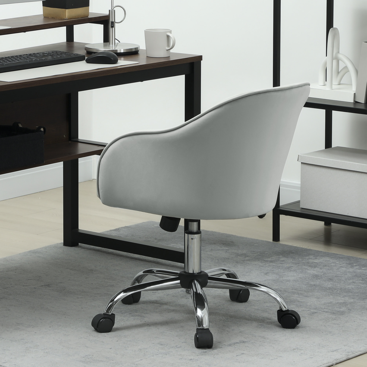 HOMCOM Vanity Chair for Desk, with Height Adjustable, Wheels