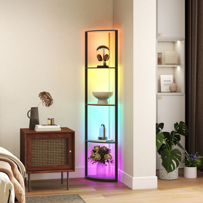 HOMCOM RGB LED Floor Lamp with Shelves and Remote Control for Living Room