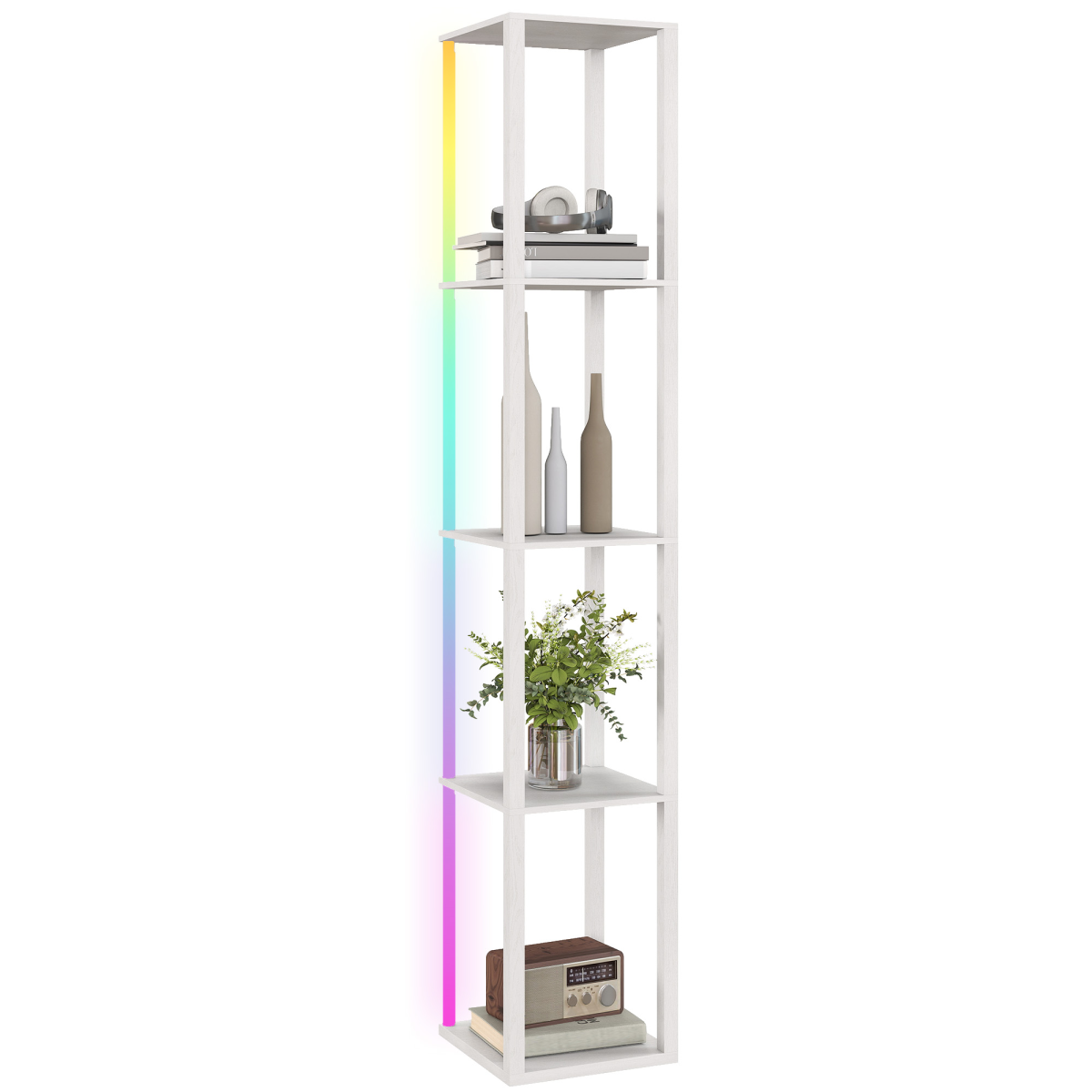 HOMCOM RGB LED Floor Lamp with Shelves and Remote Control for Bedroom
