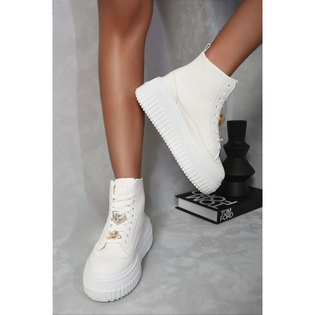 Lace Up High Top Platform Trainers with Decorative Details