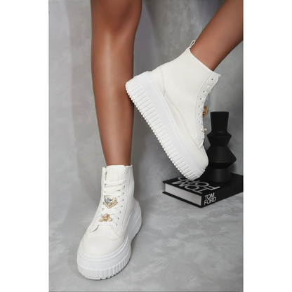 Lace Up High Top Platform Trainers with Decorative Details