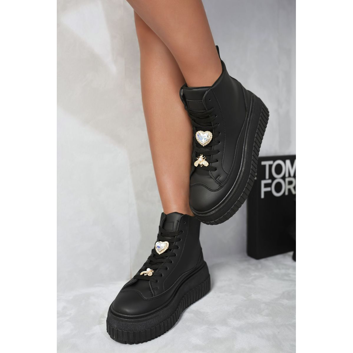 Lace Up High Top Platform Trainers with Decorative Details