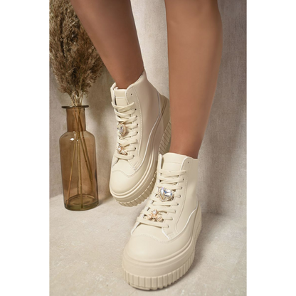 Lace Up High Top Platform Trainers with Decorative Details