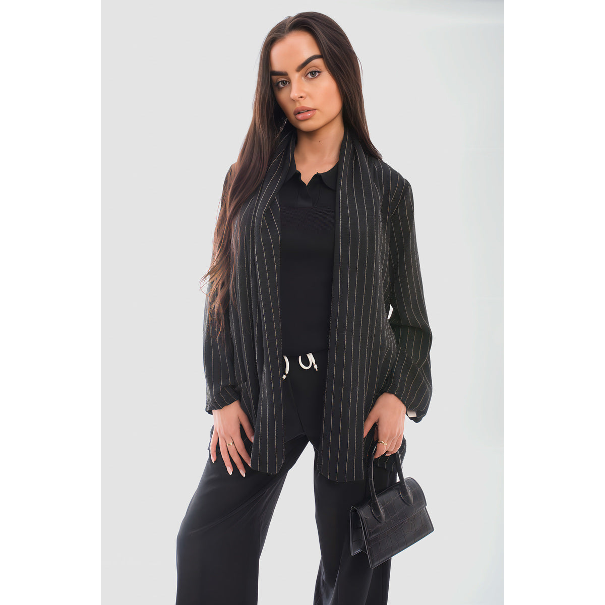 Oversized Striped Long Sleeve Cardigan with Pockets