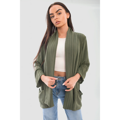 Oversized Striped Long Sleeve Cardigan with Pockets