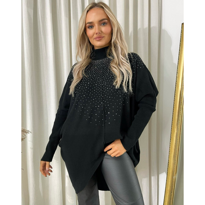 Rhinestone Detail Oversized Knitted Jumper