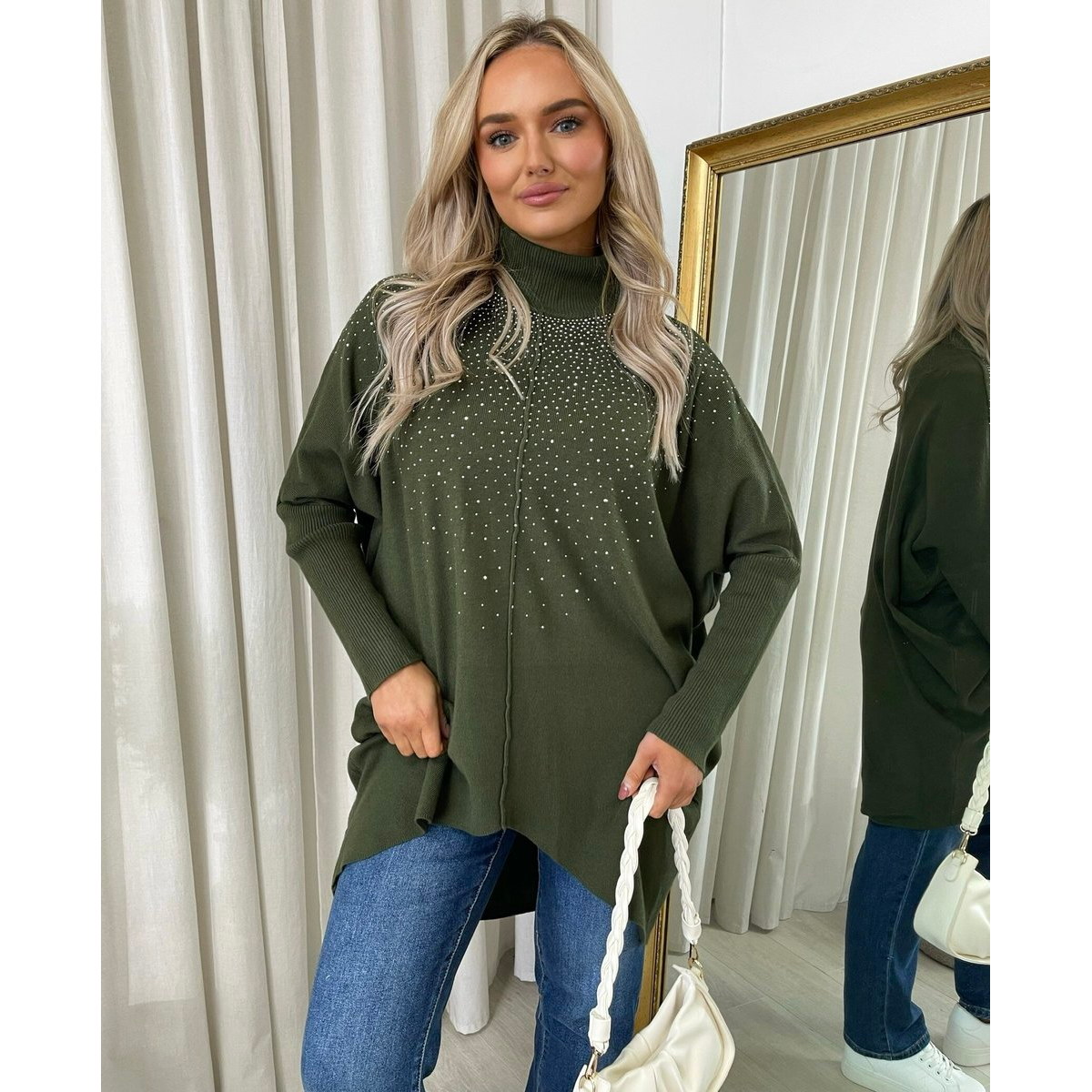 Rhinestone Detail Oversized Knitted Jumper