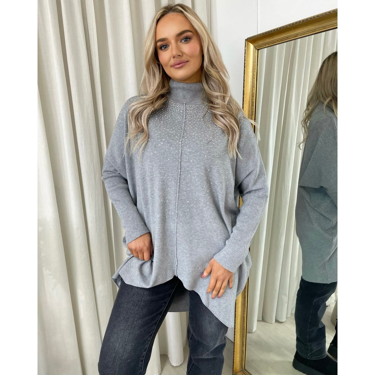 Rhinestone Detail Oversized Knitted Jumper