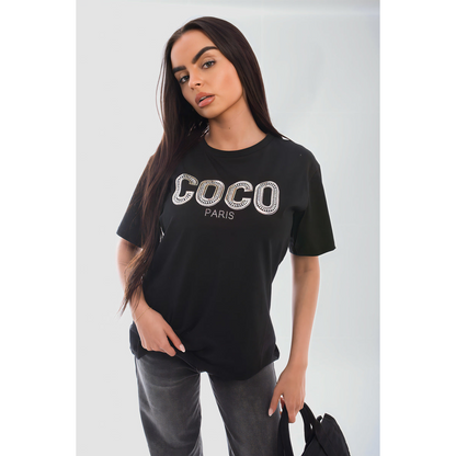 Coco Paris Slogan Short Sleeve Top