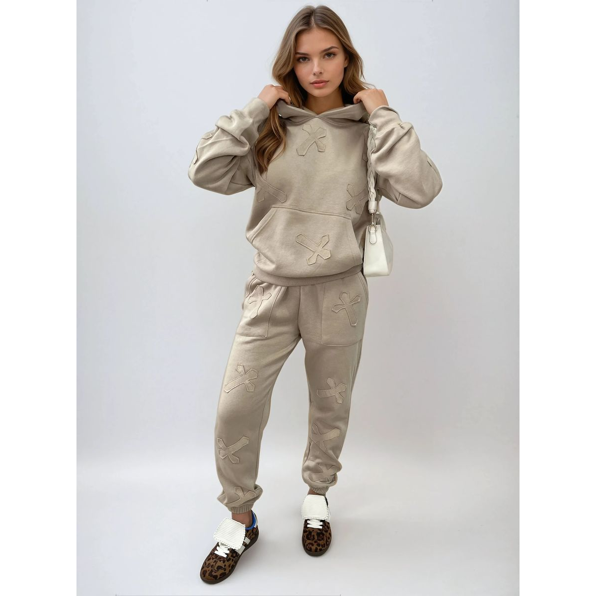 Cross Detail Oversized Hoodie and Jogger Co-ord Set