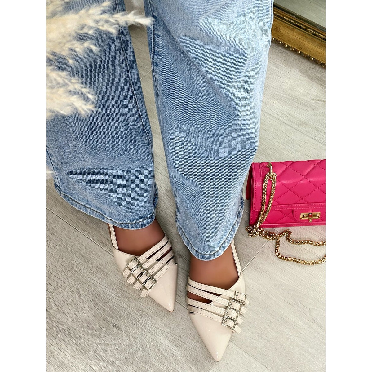 Strappy Buckle Detail Slingback Low Heel Sandals